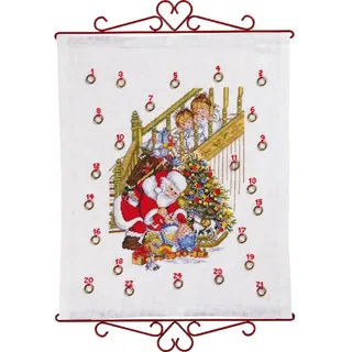 Eva Rosenstand Clara Wæver Eva Rosenstand Wandbehang Kreuzstich Set "Adventskalender, Weihnachtsmann mit Kinder", Zählmuster, 40x50cm