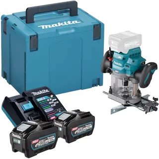 Makita RP 001 GT201 Akku Oberfräse 40 V max. 12 mm Brushless + 2x Akku 5,0 Ah + Ladegerät + Makpac