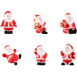 Symphonyw Weihnachten Miniatur Ornamente, 6 Stück Mini Weihnachtsmann Schneemann Deko Figuren, Harz Weihnachtsfiguren Deko Mini Figuren Klein Figuren DIY Zubehör Weihnachtsschmuck zum Basteln (Rot A)