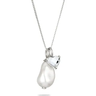 Silberkette ELLI "Halskette Herz Synthetische Barock Perle 925 Sterling Silber, mit Kristallen von Swarovski" Gr. 45, silber, Halsketten, Damen, Silber 925 (Sterlingsilber), Silberkette