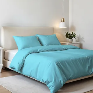 Bettwäsche-Set für Doppelbett, Mikrofaser, elegant, hergestellt in Italien, Bettbezug 250 x 200 cm, mit Überschlag und Kissenbezügen, Hellblau, Doppelbett
