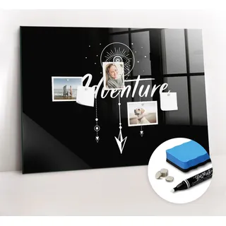 Magnetische Wandnotiztafel - Weißer Marker + Schwamm + Magnete 100 x 70 cm - Abenteuer - Schwarz