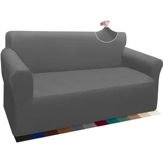 Granbest Thick Sofabezug Stylish Pattern Sofaüberzug für Sofa Stretch Elastische Jacquard Sofahusse Couchhusse mit Armlehne für Wohnzimmer Anti-Rutsch (2 Sitzer, Hellgrau)