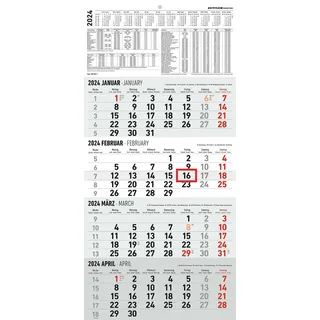 ZETTLER 4 Monatskalender 2024, im Format 30 x 48,8 cm (geöffnet), Monatsplaner mit Datumschieber, Bürokalender