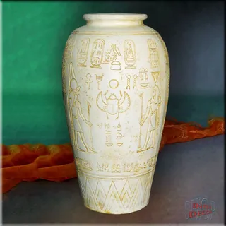 Vase Bodenvase Amphore Antike Blumenvase Ägyptische Pflanzenvase Kunstharz - 70 - Creme Patiniert - 36 cm X 63,5 cm