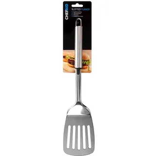 Chef Aid Edelstahl-Pfannenwender mit Schlitzen, der ideale Spatel für Küche und Grill, Schlitze ermöglichen Fett und Öl vor dem Umfüllen mit leicht zu verstauender Aufhängeschlaufe, spülmaschinenfest