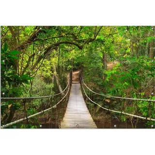 Wallario Outdoor-Poster für Garten oder Balkon, Motiv Hängebrücke im Urwald grüner Dschungel, in ca. 120 x 180 cm - Schwarz