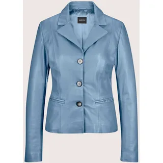 Lederjacke MADELEINE "Lederjacke Kurzblazer aus Lammnappa-Leder", Damen, Gr. 34, blau (rauchblau, metallic), Obermaterial: 100% Lammnappaleder LANA., Modern, normal, Jacken Lederjacke