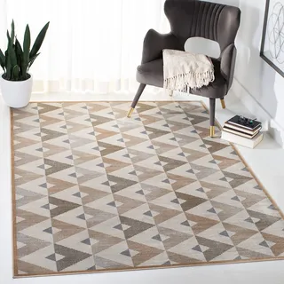 SAFAVIEH Geometrisch Teppich für Wohnzimmer, Esszimmer, Schlafzimmer - Atlas Collection, Kurzer Flor, Beige und Grau, 183 X 274 cm