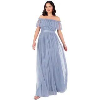 Anaya with Love Women's Maxi Dress Ladies Sleeveless Off Shoulder Bardot Neckline Tulle Sash Tie Belt A-line Bridesmaid Wedding Guest, Schieferblau 42