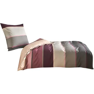 Traumschlaf Mako-Satin Bettwäsche Orlando – Elegante Satin Bettwäsche aus 100% Baumwolle, Ganzjahres Bettgarnitur mit edler Streifenoptik – 135x200 cm + 80x80 cm, Rose