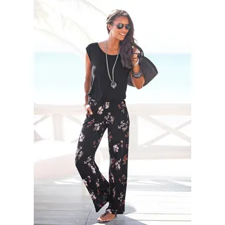 Overall LASCANA, Damen, Gr. 42, N-Gr, bunt (bedruckt), Jersey, Obermaterial: 100% Viskose, bedruckt, figurumspielend lang, Rundhals, Overalls Overall, mit weitem Bein und Taschen, lockerer Jumpsuit, sommerlich, Topseller