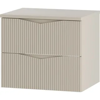 Badezimmer Waschtischunterschrank mit 60 cm Breite in beige mit gerillter Front, 2 Schubladen - CALURI-140