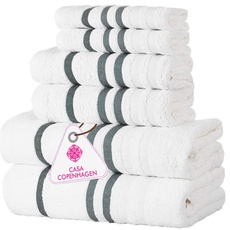 Casa Copenhagen Exotisches 6-teiliges Handtuch-Set, Weiß, 525 g/m2, 2 Badetücher, 2 Handtücher, 2 Waschlappen aus weicher ägyptischer Baumwolle für Badezimmer, Küche und Dusche