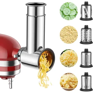 Gemüsehobel aus Edelstahl für KitchenAid-Zubehör, Reibeaufsatz aus Edelstahl für KitchenAid, Schneide- und Reibeaufsatz mit Gemüsehobel, Hackfunktion und Käsereibe für KitchenAid