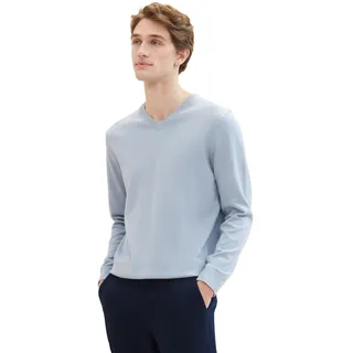 TOM TAILOR Herren Basic Pullover mit V-Ausschnitt aus Baumwolle, 15159 - Foggy Blue, L