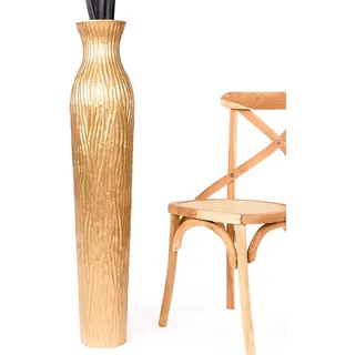 Leewadee Große Deko Bodenvase Für Dekozweige, Hohe Standvase Für Pampasgras, Design Holzvase, 110 cm, Gold