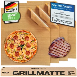 Netrox - Grillmatte für Grillrost und Backofen (4er Set) wiederverwendbare Grill Matte - hitzebeständig und lebensmittelfreundlich - Backfolie Backpapier Backmatte - Backunterlage Matte (36x42cm)