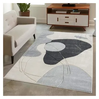 Carpet City Teppich Kurzflor Grau - 120x170 cm - Moderne Wohnzimmer-Teppiche Abstraktes Muster mit 3D-Optik - Flachflor Bodenbelag Deko Schlafzimmer, Esszimmer