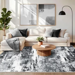 Chicnix Teppich Wohnzimmer Kurzflor, Schlafzimmerteppich Waschbar rutschfest Weich, Moderner Abstraktem Teppich 140x200 für Schlafzimmer Kinderzimmer Büro Esszimmer, Schwarz Weiß