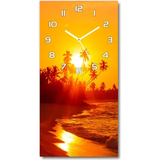 Wanduhr aus Glas – 30x60 cm - Glasbild - Glasuhr - Gehärtetes Glas -Tropischer Strand - Orange