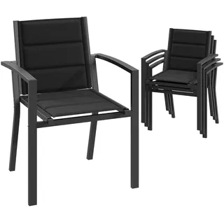 JUMMICO Garten Stapelstühle mit Armlehnen, Aluminium Outdoor Garten Stühle mit Baumwollsitz für Balkon, Terrasse, Garten - Set aus 4 Stück, DunkelGrau