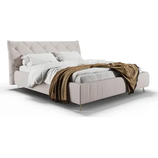 KAWOLA Bett ANNY Polsterbett Kopfteil niedrig Leder hellgrau 180x200cm - Hellgrau