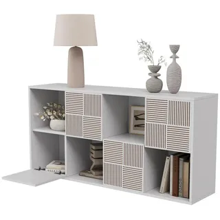 Bücherregal 125x30x60 cm Holz Lamellen Design Sideboard Aufbewahrung, Weiß , 60x125x30 cm , Wohnzimmer, Regale, Bücherregale