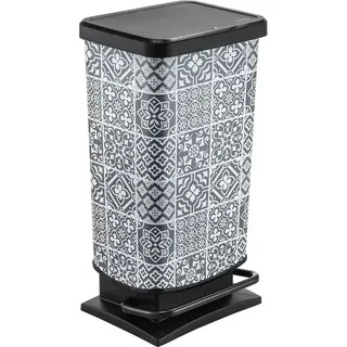 Rotho Paso Papierkorb 40 L Ornament 1754111015 - Schwarz, Weiß