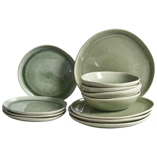 BELIANI Tafelservice Grün Steinzeug Ton und Kaolin für 4 Personen 12-teilig Rund Handgefertigt Skandi Geschirr Set Essgeschirr Küche Esszimmer - Grün