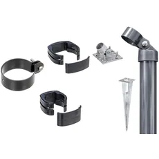 Alberts 601928 Zaunanschluss-Set Wellengittertor an Schweißgitter Fix-Clip Pro® | Set,2s | zinkphosphatiert anthrazit-metallic | mit Einschlag-Bodenhülse | Torpfosten-Ø: 60 mm | Zaunhöhe: 1220 mm