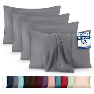 Utopia Bedding – 4er-Set Kissenbezüge – 40 x 60 cm – Oeko-TEX – Gebürstete Mikrofaser, 100% Polyester, mit Umschlagverschluss (Kissenfüllung Nicht enthalten), nur Kissenbezug – Grau