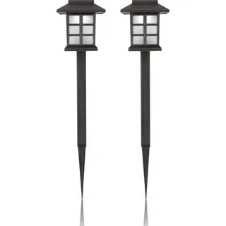 LED Solar Gartenleuchten für Außen ( 2er Pack), wetterfest IP44 spritzwassergeschützt, 38 cm Stecklampe mit Erdspieß, Beleuchtung für Terrasse