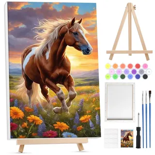 Lxmsja Malen Nach Zahlen Pferd Erwachsene mit Rahmen, Malen Nach Zahlen Tier mit Holzstaffelei, Diy Set Erwachsene mit Pinseln und Acrylfarben Handgemalt Ölgemälde Leinwand für Home Décor, 20x30cm