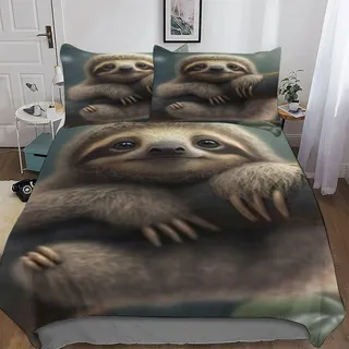 PAZZK Faultier 3D Bettwäsche-Set, Bettbezug, Schlafzimmer Vier Jahreszeiten Bettbezüge Für Mädchen Jungen, Mit Kissenbezügen Mikrofaser Deckenbezug Single (135x200cm)