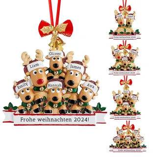 Personalisierte Weihnachtsanhänger mit 2/3/4/5/6/7/8 Familiennamen und Text - 2024 Kunstharz-Weihnachtsbaumschmuck Personalisierte Weihnachtskugeln Familie Individuelle Geschenke