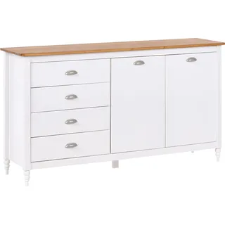 BELIANI Sideboard Weiß u. Hellbraun Kiefernholz mit 4 Schubladen 2 Türen Silberne Metallgriffe 40 x 150 x 83 cm Skandi Wohnzimmer Mehrzweckschrank - Weiß, Silber, Braun