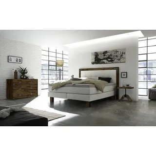 Hasena Boxspringbett Memphis, Farbe: Akazie Vintage brown, lackiert, Bezugsfarbe: Kul white, verschiedene Größen - 20 cm/160 x 200 cm