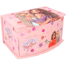 Bild von 12437 TOPModel Happy Together - Kleines Schmuckkästchen in Rosa, mit Smiley-Muster und Model-Motiv, Schmuckbox mit Spiegel und Klappdeckel