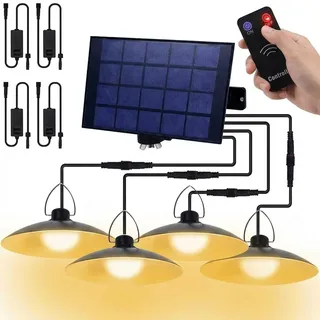 Außen Solarlampe Solarleuchte Pendelleuchte mit Fernbedienung IP65 LED Wasserdicht Hängelampe Garten mit 4 Lampen - Gelb