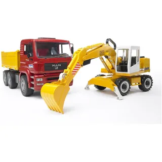 Bruder 02751 - MAN TGA Kipplastwagen mit Liebherr Schaufelbagger Gelb 1:16