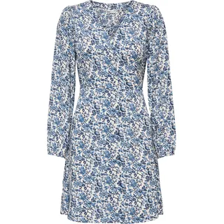 Druckkleid ONLY "ONLEVIDA L/S SHORT DRESS WVN NOOS", Damen, Gr. L, N-Gr, coronet blau aop:jadie flower, Web, Obermaterial: 100% Viskose, bedruckt, regular fit kniefrei, V-Ausschnitt, Kleider Druckkleid