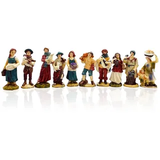 Gesar Figuren 10 Hirten für Krippe, 8 cm, Set mit 10 Stück Hirten für Krippen, aus Kunstharz, Krippenfiguren, handbemalte Figuren - Weihnachtskrippe