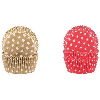 DEMMLER Weihnachts Backset mit weißen Sternen - 2er Muffinförmchen Set in Rot & Gold - 120 Stück - Made in Germany