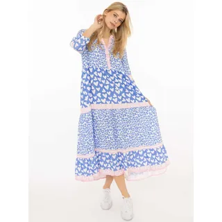 Zwillingsherz Maxikleid ""Leo Love"" Ohne Taschen Mustermix: Leo und Herzen, Knopfleiste und 3/4 Arm, blau