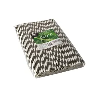 Papstar Pure Stripes Shake-Halme, schwarz-weiß, Umweltfreundliche Trinkhalme aus Papier, 1 Packung = 100 Stück
