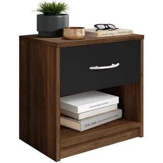 SchlafKONTOR Nachtkästchen Fair Schwarz/Nussbaumfarben