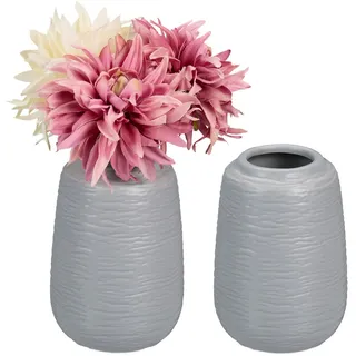 Relaxdays Vasen Set , Grau , Keramik , Rund , 15 cm , Dekoration, Vasen, Keramikvasen