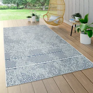Paco Home Outdoor Teppich Wetterfest Balkon Küche Vintage Modern Marokkanisch Blau Creme Grösse 80x150 cm - Blau