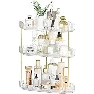 Lifewit Make Up Organizer, 3 Stufen Schminktisch Organizer, Stabil Eck-Mehrzweck-Regal für Parfüm/Hautpflegemittel/Duschgel im Badezimmer,Küche,Schlafzimmer, Transparente